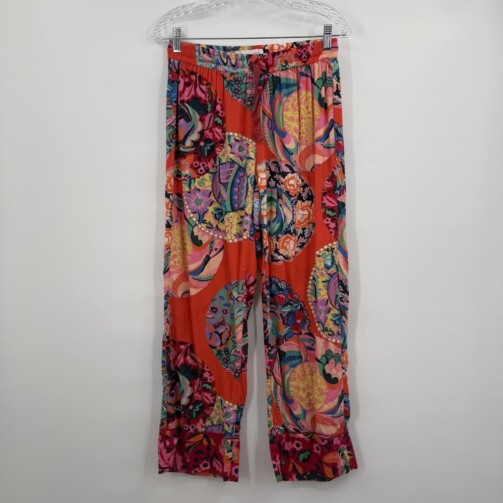 Alexandra Farmer Anthropologie Pants Womens XS Orange Floral Wide-Leg Sleep Pant